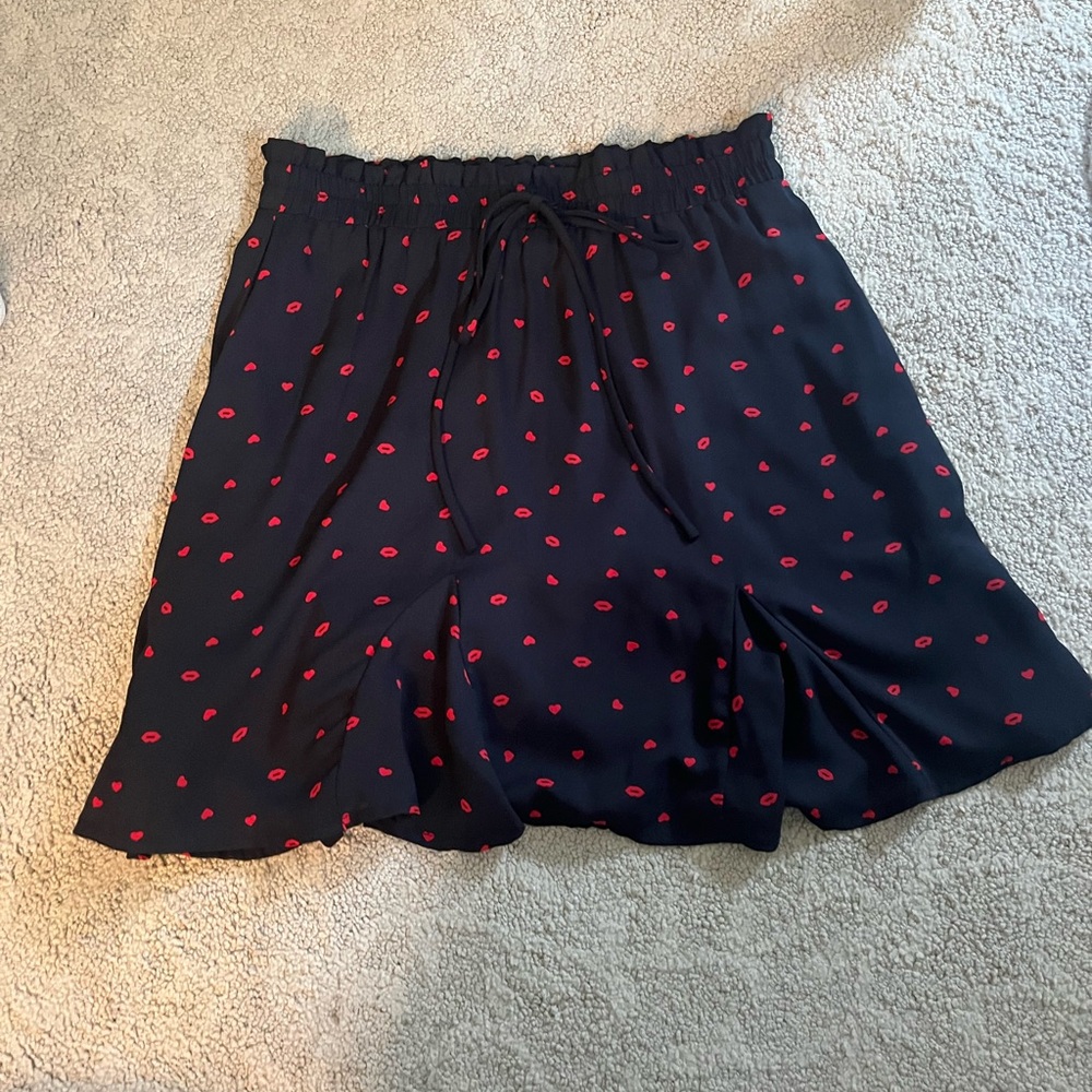 Black Skirt with Red Heart & Lips Pattern Size Small